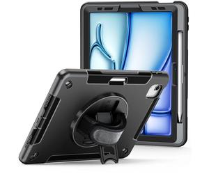honju FIT Rugged Kickstand/Handstrap Case Compatible with Apple iPad Air 11 Inch (2025 & 2024) / Air 10.9 Inch (2022 & 2020) (Rotating Hand Strap, Apple Pencil Holder), Black