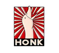 Honk Goose Enamel Lapel Pin Badge 3 x 4cm Funny Meme Goose Poster Style Design Red Sunburst Background Novelty Statement Pin for Jackets Bags Hats Gold Tone Metal with Secure Clasp
