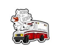 Honk Honk Goose Ambulance Enamel Lapel Pin - Funny Nurse Paramedic Gift Badge - Cartoon Goose Driving Ambulance Hard Enamel Brooch for EMT, Doctor, Medical Staff - 2.8 x 2.9cm