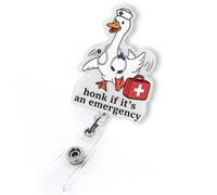 Honk If It’s an Emergency Silly Goose Badge Reel, Funny Retractable Badge Reel for Nurse Nursing Student RN CMA CNA LPN EMT EMS & Medical Worker, ER Nurse Gifts, Humor Badge Holder with Alligator Clip