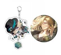 Honkai Stars Rail Keychain Badge 2pcs, Game Figure Fireflys Aventurines Cosplay Accessories Brooch Keyring, Honkai Stars Rail Cute Acryl Keyholder Metal Badge Pins Set (1)