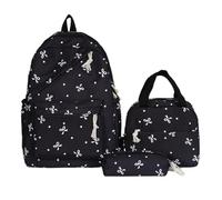 HONKERW rucksack Bowknot Backpack 3-Piece Set with Lunch Bag and Pencil Case with Laptop Capacity school bags(Nero)