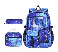 HONKERW rucksack Cute Backpack 3-in-1 Set Waterproof Bookbag With Lunch Box Pencil Case Nylon Laptop Bags Travel Daypacks school bags(Blu)