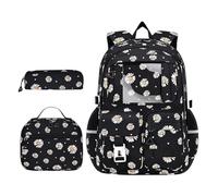 HONKERW rucksack Cute Backpack 3-in-1 Set Waterproof Bookbag With Lunch Box Pencil Case Nylon Laptop Bags Travel Daypacks school bags(Nero)