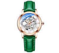 HONKERW Watches Casual Hollow Mechanical Watch Luminous Waterproof Fully Automatic Watches Leather Strap Digital(Grn)
