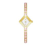 HONKERW Watches Exquisite Quartz Watch Light Luxury Bracelet Color Diamond Casual Square dial is a Fashionable Gift for Women Digital(Gold Pink White Flour)