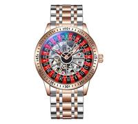 HONKERW Watches Fully Automatic Mechanical Watch Swinging Rotating Dial Stainless Steel Hollow Waterproof Watch Suitable for Men as A Gift Digital(Rose Gold,Steel Belt)