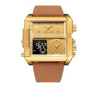 HONKERW Watches Square Multi-time Zone Watch Waterproof Quartz Wristwatch Large Dial Dual Display Wrist Watch is a Fashionable Male Gift Digital(Blown/Gold)