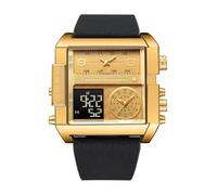 HONKERW Watches Square Multi-time Zone Watch Waterproof Quartz Wristwatch Large Dial Dual Display Wrist Watch is a Fashionable Male Gift Digital(Black/Gold)