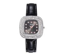 HONKERW Watches Women's Leather Quartz Watch, with Stone Set Case, Analog Quartz Wrist Watches for Women Digital(Nero)