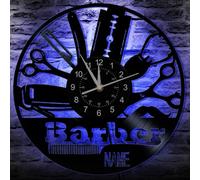 HONKKTHY Custom Barber Vinyl Wall Clock - Personalized Salon Decor Gift for Barbers, Hairdressers & Barbershops with Silent Movement, 12 Inch Round Modern Design (B, with LED)