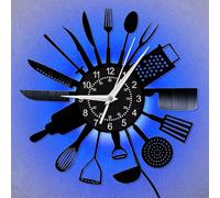 HONKKTHY Kitchen Utensil Wall Clock - Chef Gift Vinyl Art, Cooking Themed Silent Non-Ticking Clock for Restaurants, Culinary Décor, 12" Round Kitchen/Dining Room Wall Decor (B-with LED)