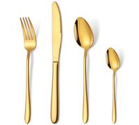 HONKKU 16 Pieces Gold Cutlery Set for 4 People, Stainless Steel Knife and Fork Sets, Classic Silverware Flatware Set, Mirror Polished Design Easy Clean Dishwasher Safe