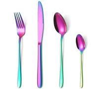 HONKKU 16 Pieces Rainbow Cutlery Set for 4 People, Stainless Steel Knife and Fork Sets, Classic Silverware Flatware Set, Mirror Polished Design Easy Clean Dishwasher Safe