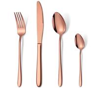 HONKKU 16 Pieces Rose Gold Cutlery Set for 4 People, Stainless Steel Knife and Fork Sets, Classic Silverware Flatware Set, Mirror Polished Design Easy Clean Dishwasher Safe