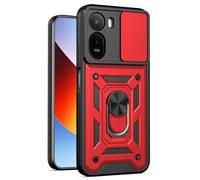 HONLEN Case Suitable for POCO C81 Pro (6.9" Inches), PC Armor Ring Stand case with Magnetic Base - Red
