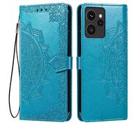 HONLEN Cover for HMD Skyline (6.55" Inches) Premium PU Leather Wallet Flip Magnetic Closure Case, Mandala Embossed Design with 3 Card Slot, Stand Case Blue