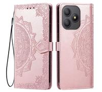 HONLEN Cover for Smartphone, Compatible with Blackview Wave 9C (6.56" Inches) Premium PU Leather Wallet Flip Magnetic Closure Case, Mandala Embossed Design with 3 Card Slot, Stand Case Rose Gold