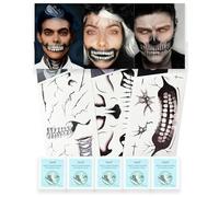 Honlley Halloween 3PCS Skeleton Half Face Temporary Tattoos Kit with Remover Pad Wipes for Men and Women Adult, Skull Mouth Tattoo Sticker Horror Scary for Dia De Los Muertos Day of the Dead Costume
