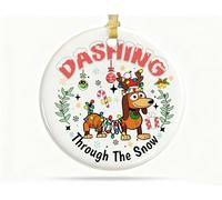 HONLUNG Dachshund Ornaments for Christmas Tree,Dachshund Dashing Through The Snow Round Ceramic Ornament Gifts Decor,Xmas Keepsake Weiner Dog Gifts for Dog Lovers,Xmas Hanging Ornaments 3 in