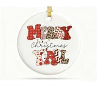 HONLUNG Trendy Merry Christmas Ornament, Groovy Red Plaid Leopard Ornaments for Christmas Tree Decoration, Rustic Southern Xmas Decorative Hanging Ornaments Keepsake