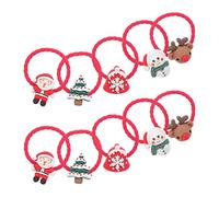 HONMEET 10pairs Christmas Fine Hair Bands for Boy Girl Santa Tree Reindeer Snowman Designs Festive Hair Elastic Holders for Ponytails and Buns Holiday Accessories