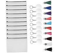 HONMEET 10pcs DIY Heat Transfer Canvas Makeup Bag Set Zipper, Blank Sublimation Pencil Cases Acrylic Discs, Keychains and Tassels, Thickened Travel Cosmetic Organizer Pouches for Home and On-the-go