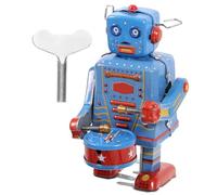 HONMEET 1pc Clockwork Drumming Robot Toy Tinplate Vintage Wind up Toy Creative Present