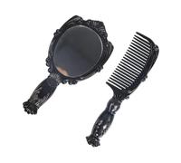 HONMEET 1set Mini Makeup Comb and Mirror Portable Handheld Hair Comb Mirror for Women and Girls for Everyday Use and Travel Black