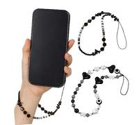 HONMEET 2 Pcs Beads Phone Lanyard with Hearts and Stone Charms Fashion Phone Chain Bracelets Fixing String Stylish Accessories for Women Handbags Keys and Cameras