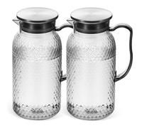 HONMEET 2 Pcs Sturdy Plastic Water Jug 1.8l with Lid, Large Capacity Juice and Iced Tea Pitcher for Parties and Everyday Use, Easy Cleaning Modern Minimalist Design