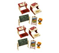 HONMEET 2 Sets Miniature Classroom Decor with Doll Chalkboard Realistic Mini Desk and Chair for DIY Dollhouse Crafts Bright Color Educational Accessory Model Set