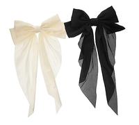 HONMEET 2pcs Bow Hair Clips for Women Big Hair Bows with Ribbons for Ponytails and Special Occasions Elegant Accessories Black