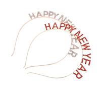 HONMEET 2PCS Delicate Rhinestone Headbands for Women HAPPY NEW YEAR Decorative Hair Hoops and Rose Christmas Hair Accessory and Party Headband