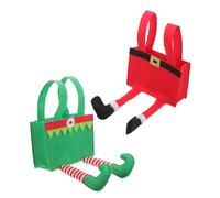 HONMEET 2pcs Elf Pants Pocket Candy Bags Christmas Bags Handles for Holiday Treats for Boys and Girls Christmas Party Favors Grocery Tote