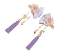HONMEET 2pcs Hair Accessories Women Fan Shape Tassel Headdress Sturdy Japanese-style Hair Clip Bow Clips for Girls Styling