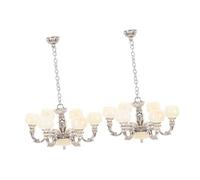 HONMEET 2pcs Mini Chandelier Model Doll House Simulation Lamp Dollhouse Lamp Miniature Hanging Decor Dollhouse Light Model Miniature Furniture Scene Silver Alloy