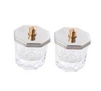 HONMEET 2pcs Mini Crystal Nail Cups with Lids Octagonal Small Glass Containers for Nail Art Liquid Storage Suitable for Home Salon Manicure