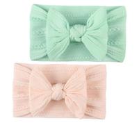 HONMEET 2pcs Nylon Bowknot Headbands for Soft Textured Jacquard Hairbands with Breathable Wide Design Safe Skin-friendly Headdress in Pink and Mint Green for Hair Accessory