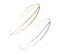 HONMEET 2pcs Rhinestone Headband for Weddings Engagements and Parties Crystal Decor Hair Accessories Silver and Rose Gold for Women