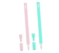 HONMEET 2Pcs Silicone Pen Case for Pencil Generation Cartoon Cat Head Design in Pink and Mint Green Precise Fit Silica Gel Cover with Protective Tip Caps Non Fading Material Compatible