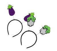 HONMEET 2pcs Vegetable Headbands for Cute Party Hair Hoops with Purple Eggplant Green Cabbage Design Funny Photo Props Festival Accessories