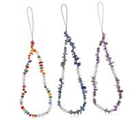 HONMEET 3 Pcs Phone Bracelet Strap with Artificial Pearls and Stones Wrist Lanyard Phone Charms Anti-lost Strings for Women