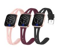 HONMEET 3 Pcs Silicone Watch Straps Replacement Bands Adjustable Breathable Comfortable Watch Bands Quick Release with Pink Black Burgundy for Small Wrists