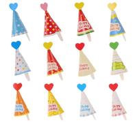 HONMEET 36pcs Mini Birthday Party Hats Cake Toppers Set, Cute Polka Dot, Orange, Red Green Striped Blue Star Designs, Non-edible Cupcake Decorations for Birthday, Shower Dessert Parties