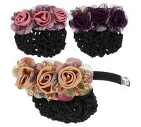 HONMEET 3pcs Floral Hair Bun Covers Soft Mesh Hair Net Clips for Women for Dancers and Stewardesses Comfortable and Stylish for Various Occasions