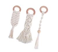 HONMEET 3pcs Hand-Woven Cotton Rope Molar Rod Teether Sticks for Babies, Natural Beech Wood Teeth Grinding Toy, Safe Sensory Teething Relief for Infants and Toddlers