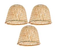 HONMEET 3pcs Handmade Rustic Rattan Lampshades Bamboo Woven Vintage Lamp Shade Set for 4.2cm Bulbs, Round Table and Corridor Light Covers for Farmhouse Home Bedroom