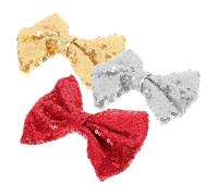 HONMEET 3pcs Sequin Hair Bow Clips for Girls Ages 4-8, Sparkly Red Gold Silver Bows Hair Accessories for Boys and Girls Party and Performance Use