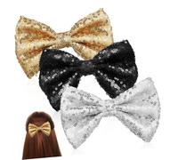 HONMEET 3pcs Sequin Hair Bows with Large Glitter Bow Barrettes for Non-slip Alligator Clips in Gold Black Silver Sparkly Bling Hair Accessories and